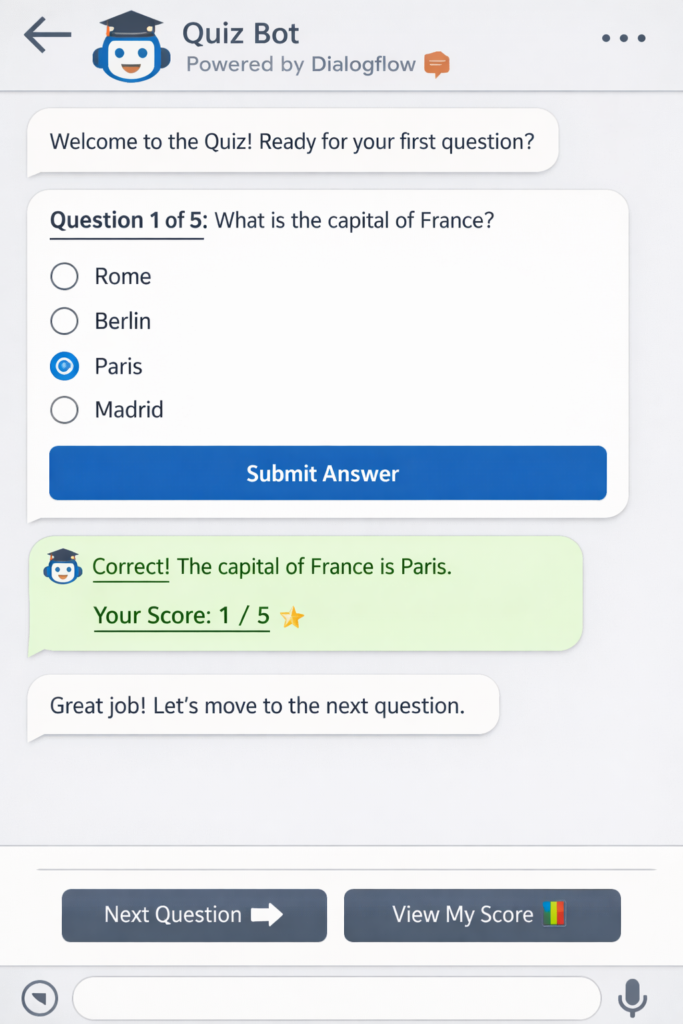 Google Dialogflow Quiz Bot