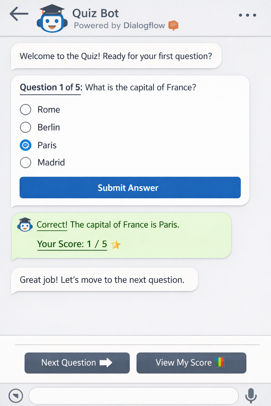 Google Dialogflow Quiz Bot